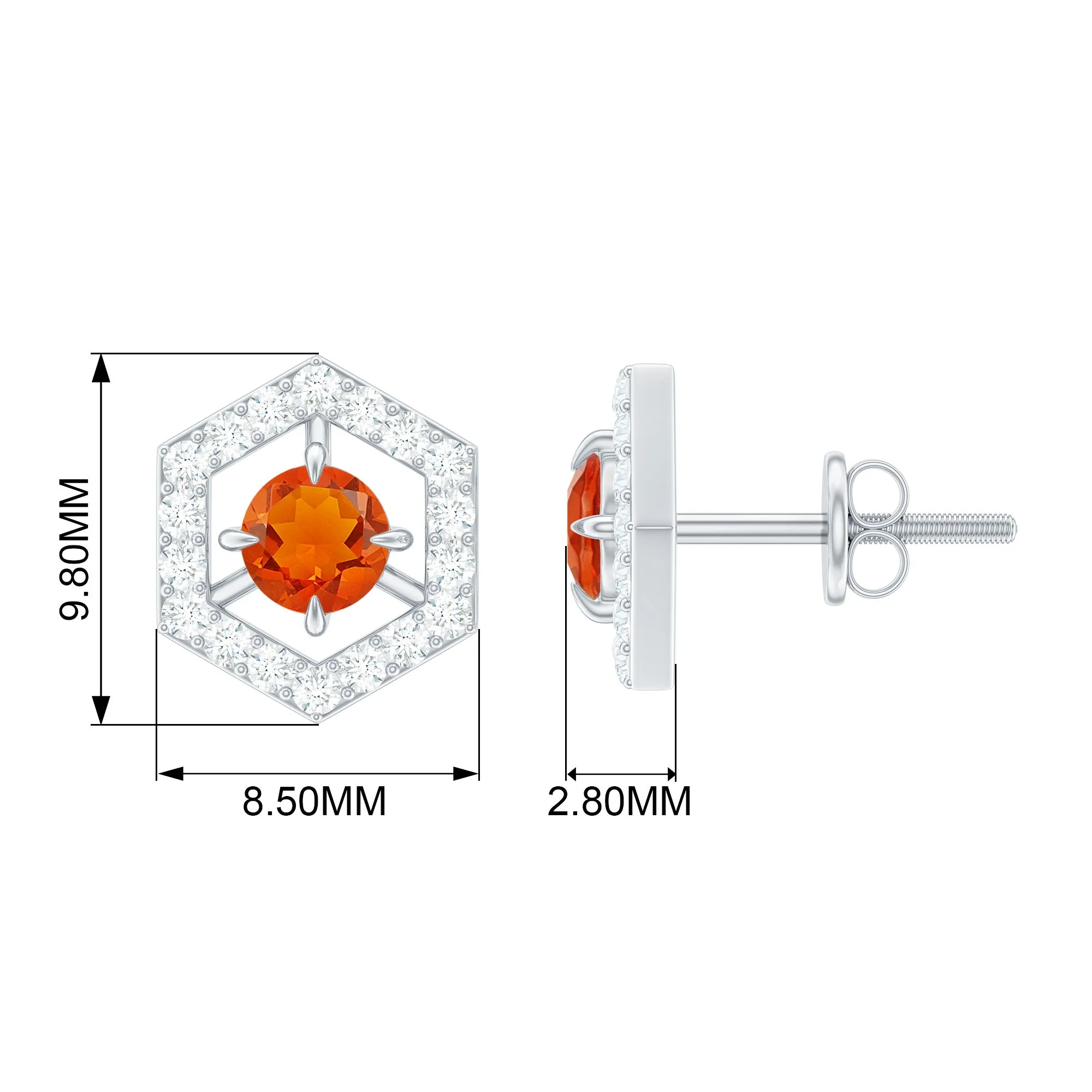 0.75 CT Minimal Fire Opal and Diamond Geometric Stud Earrings