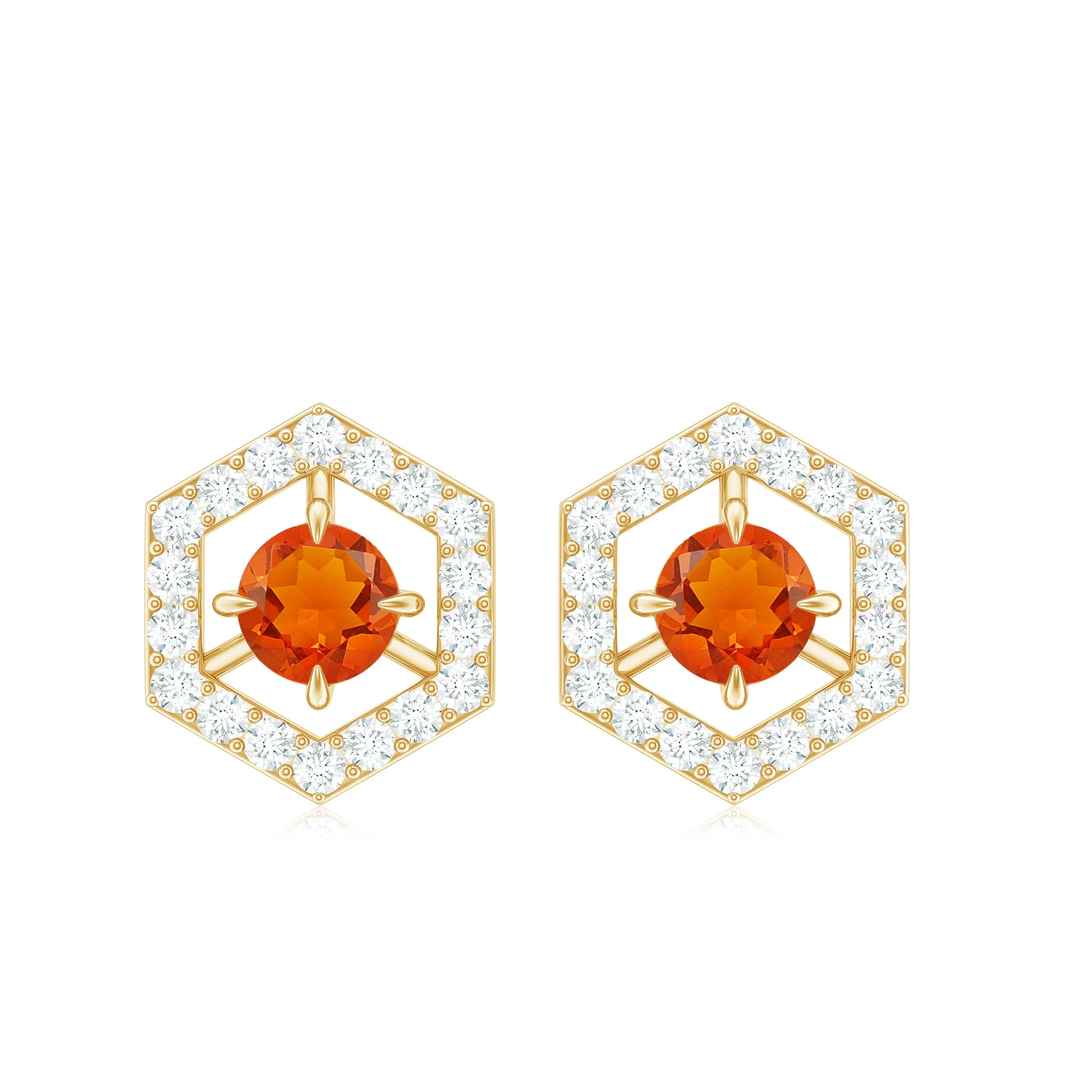 0.75 CT Minimal Fire Opal and Diamond Geometric Stud Earrings