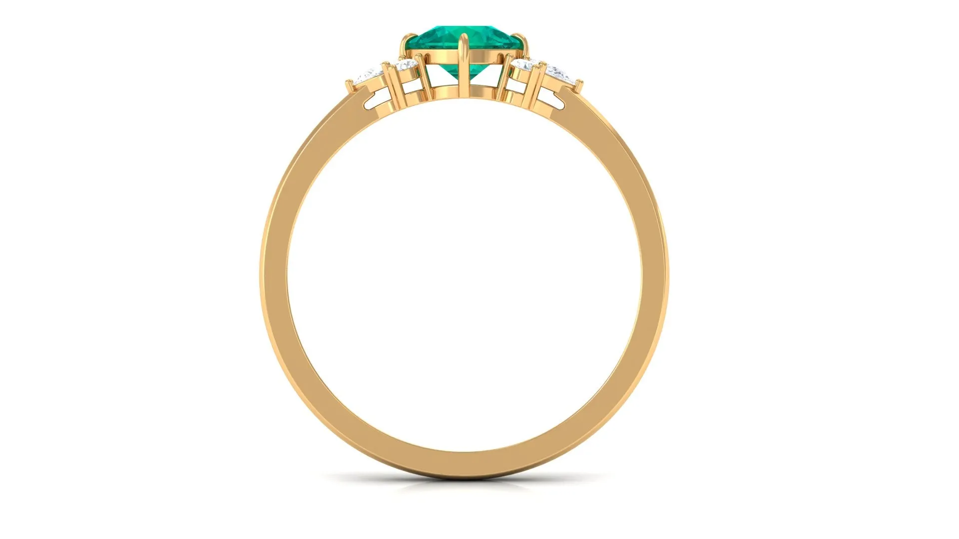 1 CT Cushion shape Emerald Solitaire Ring with Diamond Trio