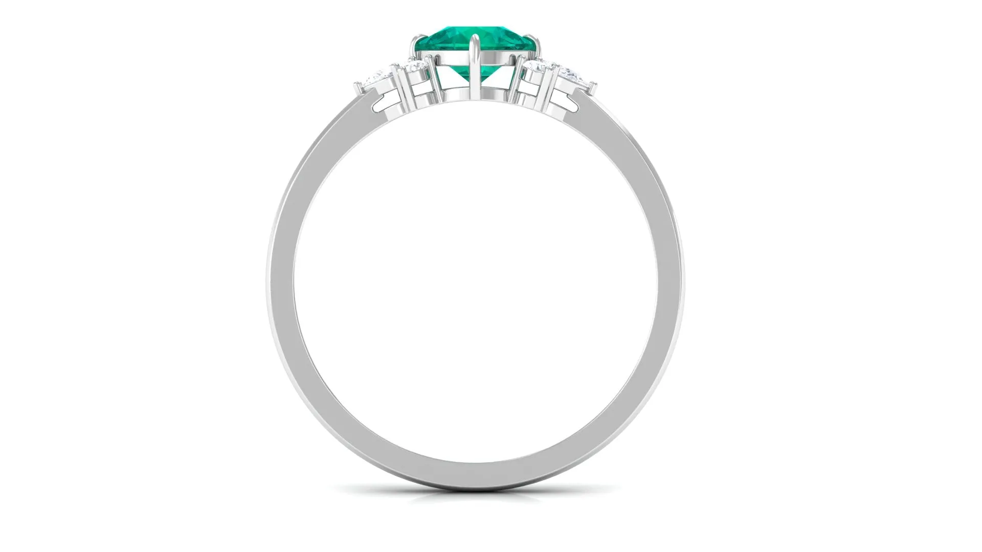 1 CT Cushion shape Emerald Solitaire Ring with Diamond Trio