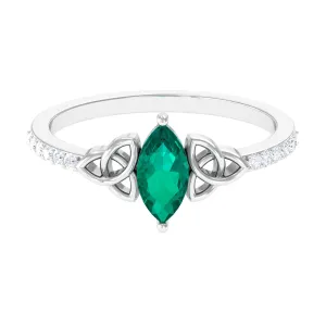 1 CT Marquise Emerald Solitaire Celtic Knot Ring with Diamond