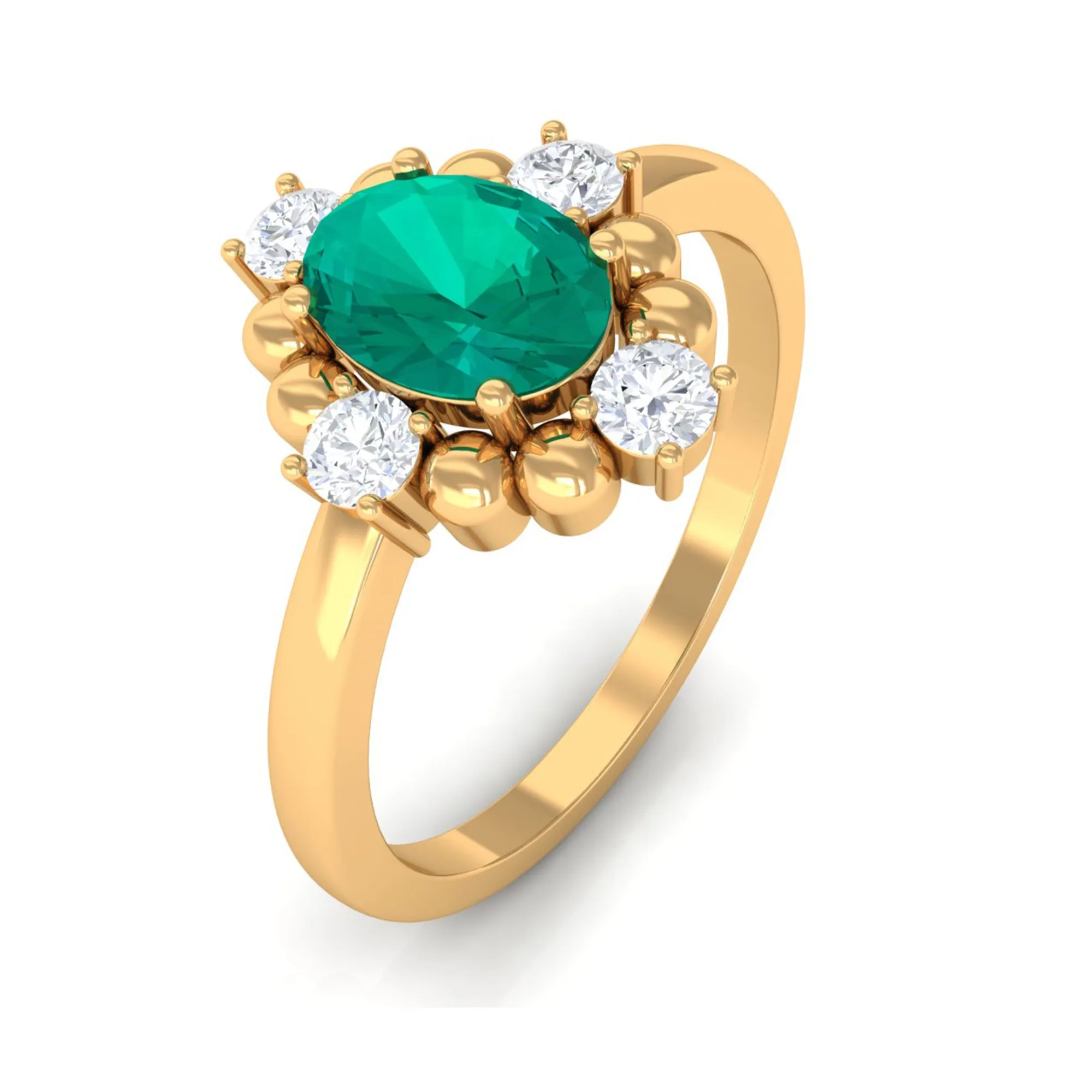 1 CT Oval shape Emerald Cocktail Ring with Diamond