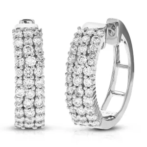 1 cttw Three Row Lab Grown Diamond Hoop Earrings Sterling Silver