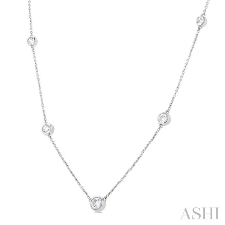 1 ctw Bezel Set Round Cut Diamond Station Necklace in 14K White Gold