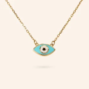 10K Gold Marquis Enamel Evil Eye Necklace