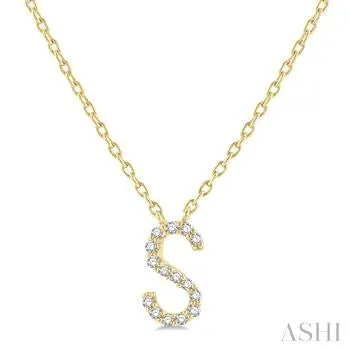 10KY Diamond Initial "S" Pendant w/ 0.05 ctw & 18" Chain