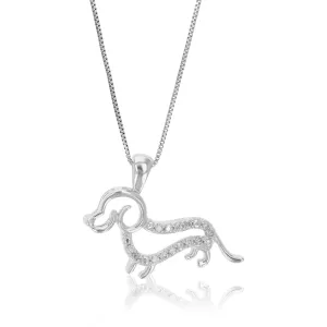 1/10 cttw Lab Grown Diamond Dog Pendant Necklace .925 Sterling Silver 1 Inch With 18 Inch Chain