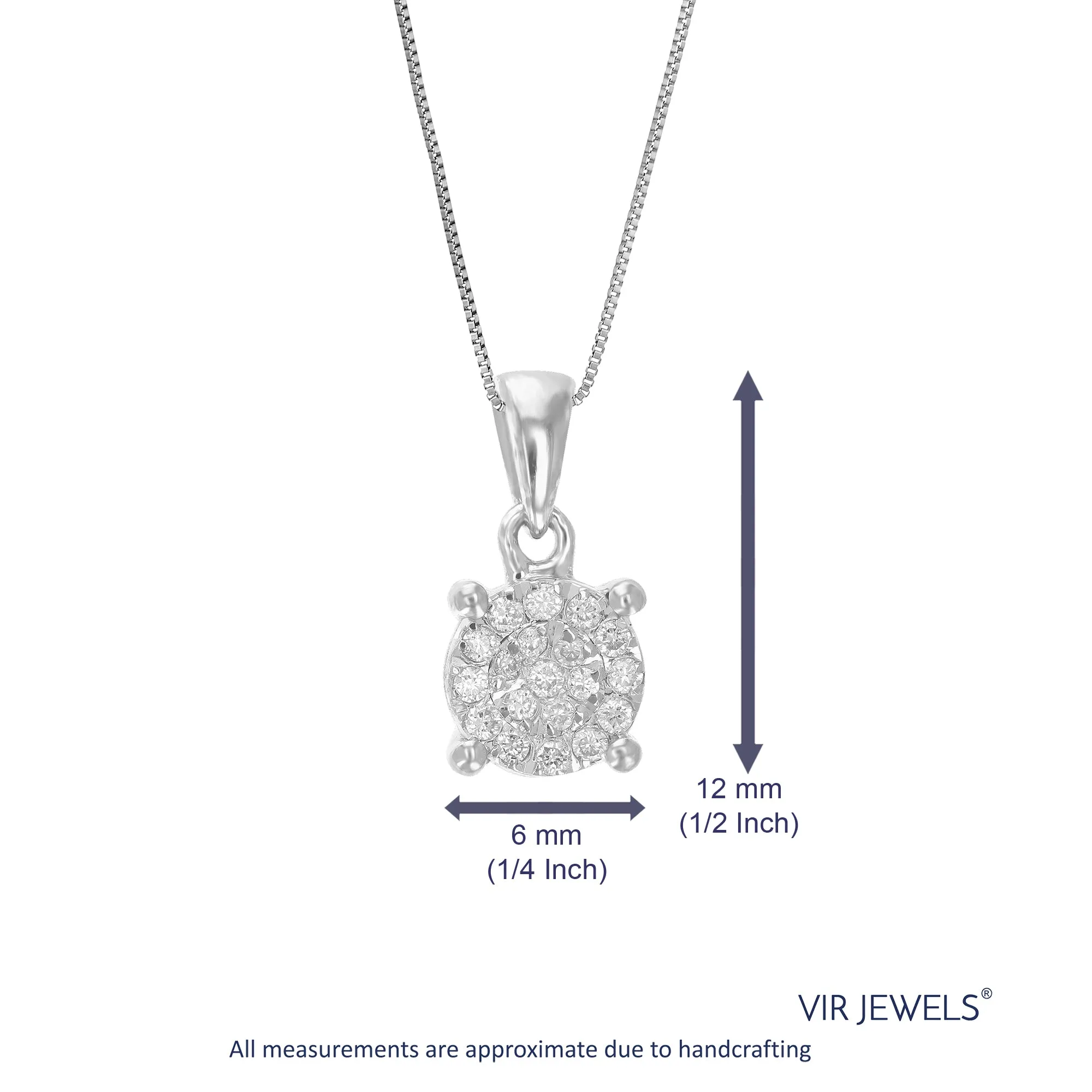 1/10 cttw Lab Grown Diamond Pendant Necklace .925 Sterling Silver For Women 1/4 Inch With 18 Inch Chain