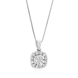 1/10 cttw Lab Grown Diamond Square Pendant Necklace .925 Sterling Silver 1/3 Inch With 18 Inch Chain