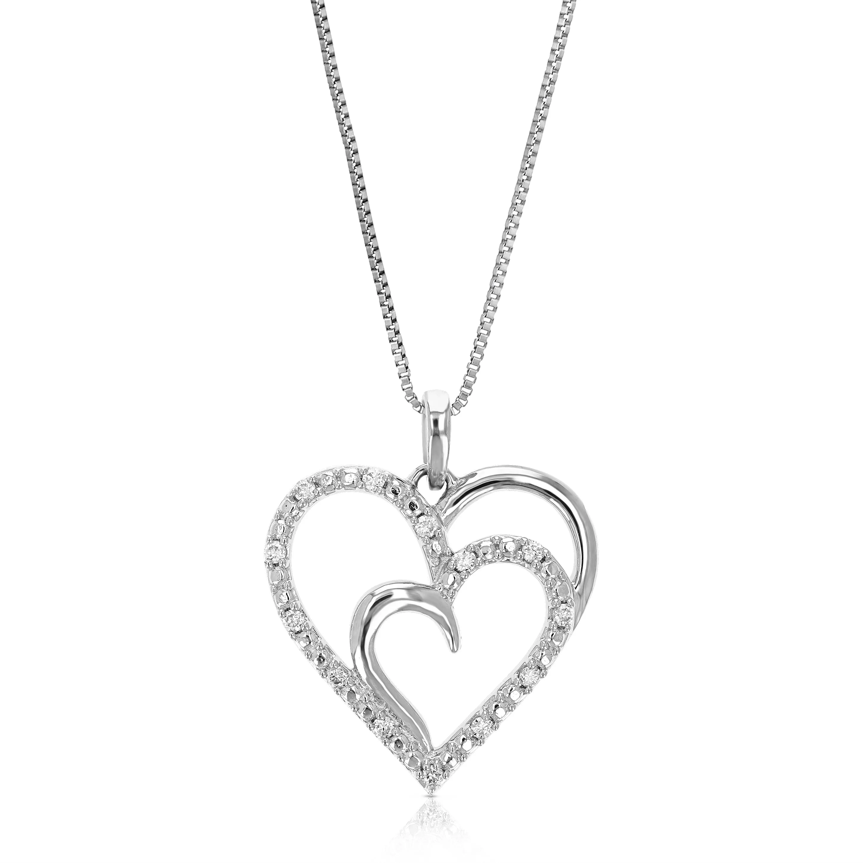 1/10 cttw Lab Grown Round Cut Diamond Pendant Necklace .925 Sterling Silver 3/4 Inch With 18 Inch Chain