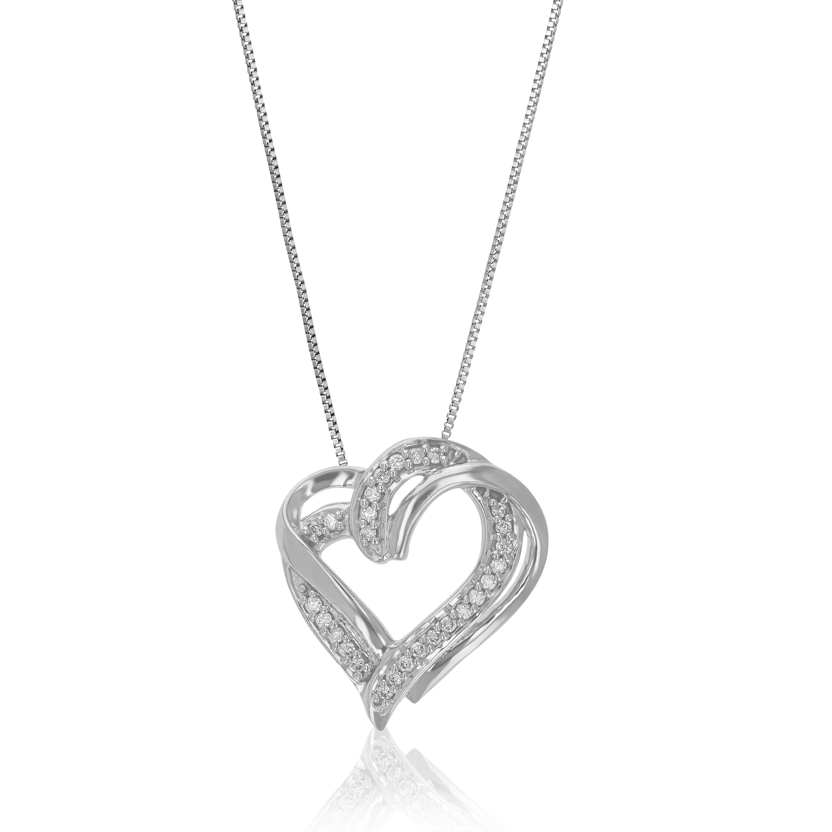 1/10 cttw Lab Grown Round Diamond Heart Pendant Necklace .925 Sterling Silver 2/3 Inch With 18 Inch Chain