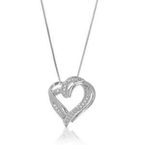 1/10 cttw Lab Grown Round Diamond Heart Pendant Necklace .925 Sterling Silver 2/3 Inch With 18 Inch Chain