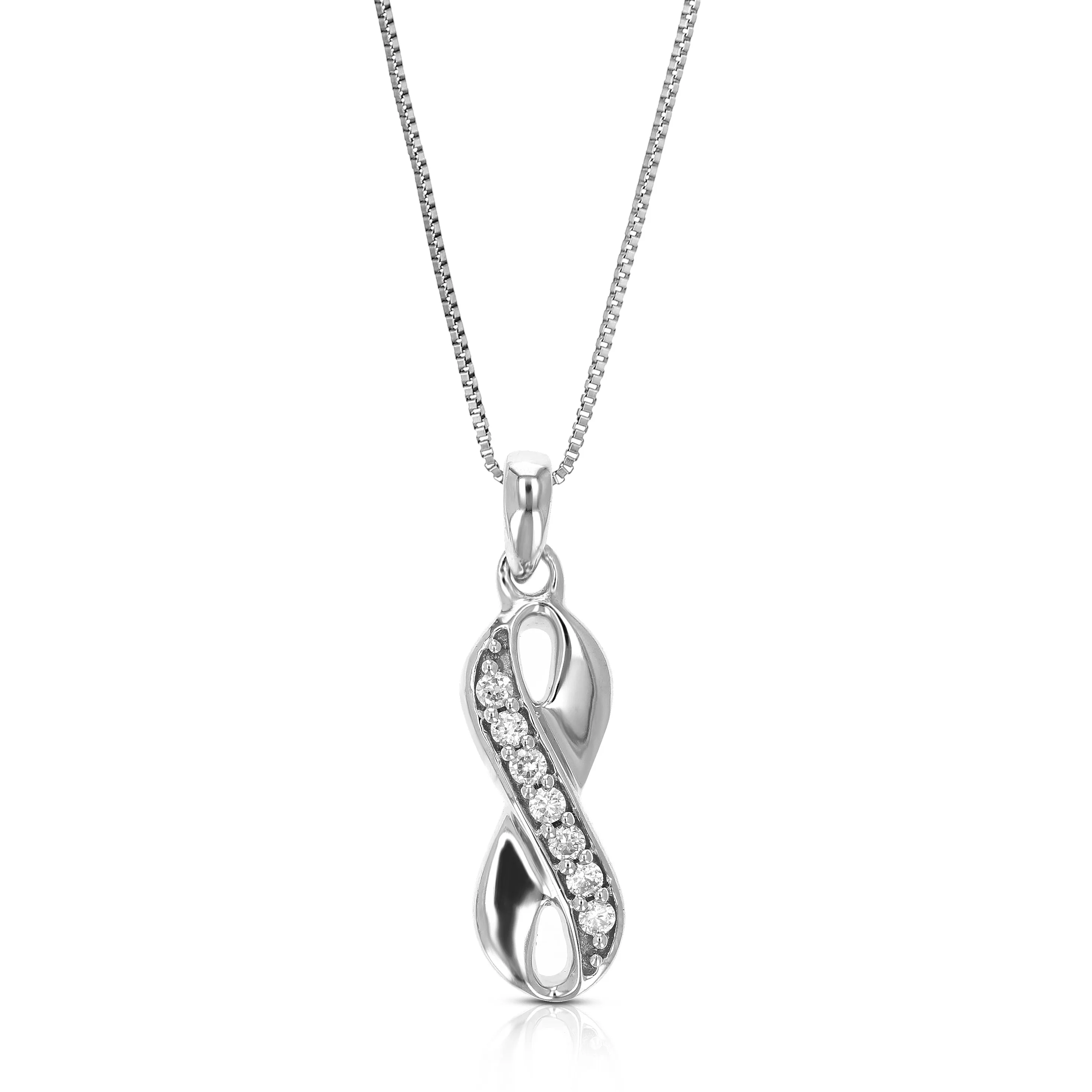 1/14 cttw Lab Grown Diamond Infinity Pendant Necklace .925 Sterling Silver 1/5 Inch with 18 Inch Chain, Size 3/4 Inch