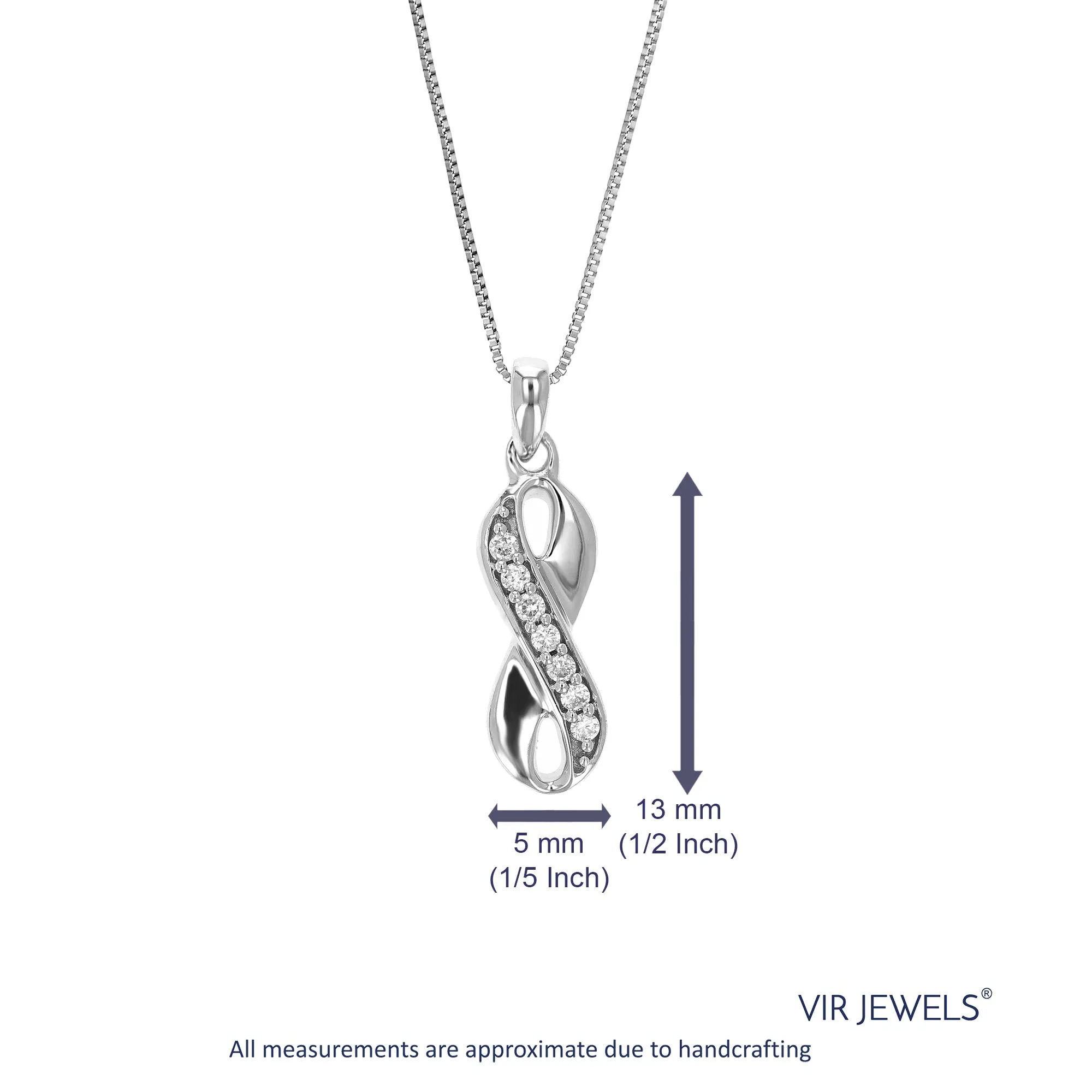 1/14 cttw Lab Grown Diamond Infinity Pendant Necklace .925 Sterling Silver 1/5 Inch with 18 Inch Chain, Size 3/4 Inch