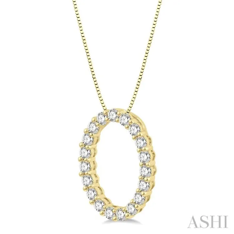 1/2 Ctw Oval Shape Window Round Cut Diamond Pendant With Chain in 14K Yellow Gold