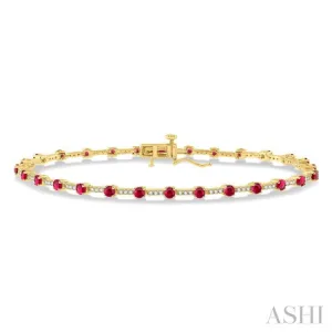 1/2 Ctw Round Cut Diamond & 2.5 MM Ruby Precious Bracelet in 10K Yellow Gold