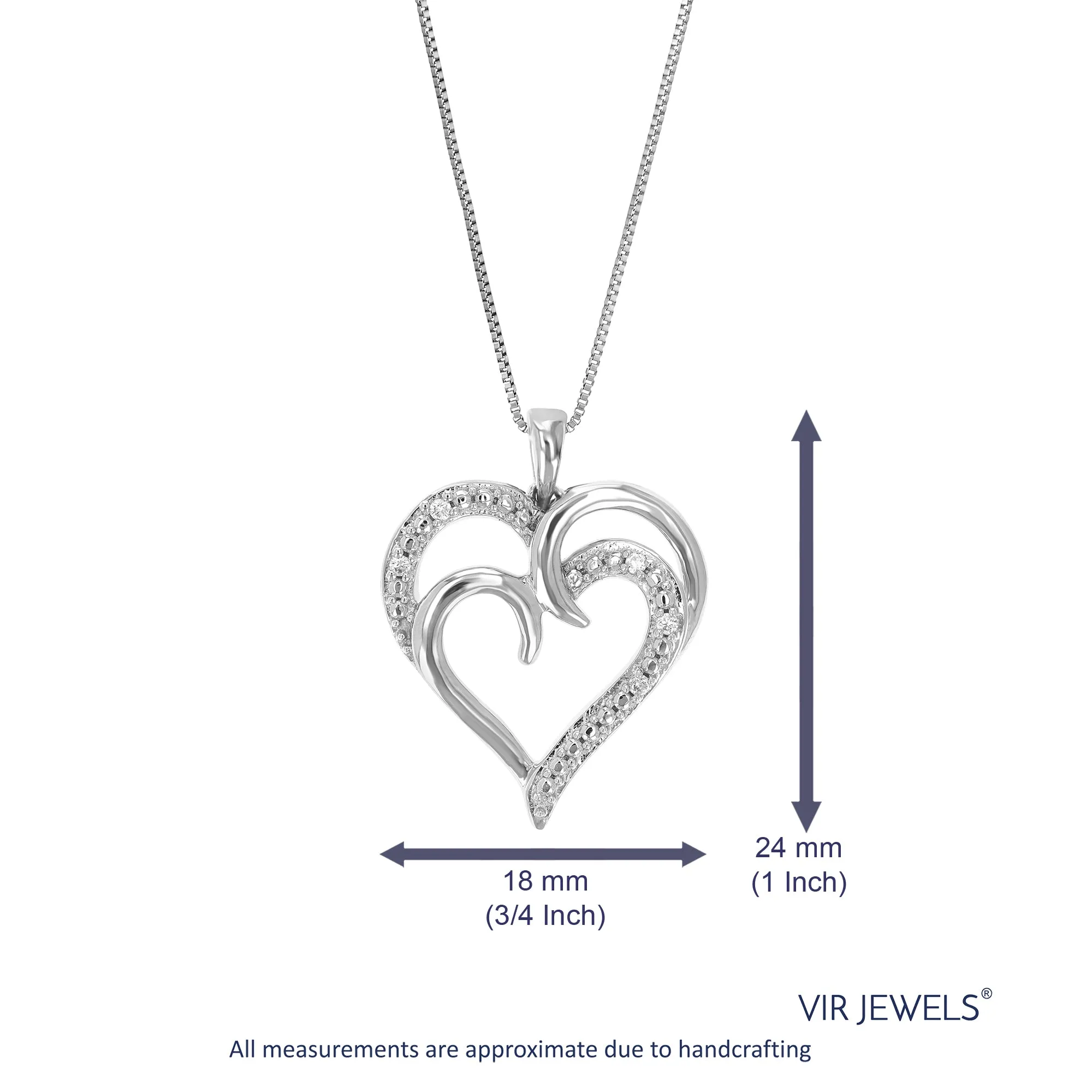 1/20 cttw Round Cut 5 Stones Lab Grown Diamond Heart Pendant Necklace .925 Sterling Silver 3/4 Inch With 18 Inch Chain