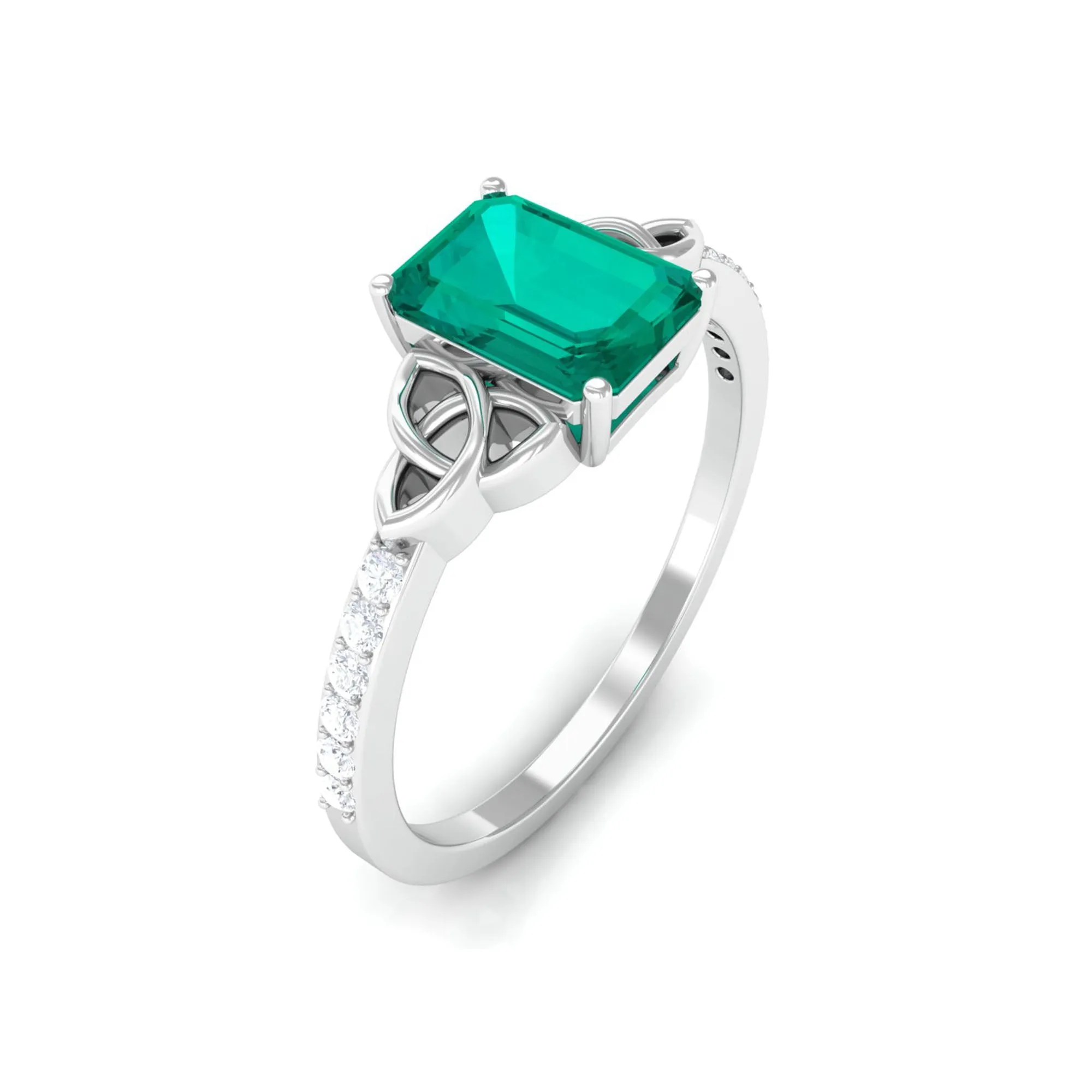 1.25 CT Octagon shape Emerald Celtic Engagement Ring with Diamond