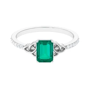 1.25 CT Octagon shape Emerald Celtic Engagement Ring with Diamond