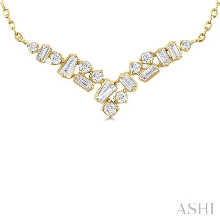 1/4 ctw Chevron Scatter Baguette and Round Cut Diamond Fashion Necklace in 10K Yellow Gold