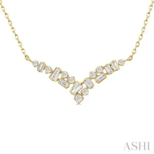 1/4 ctw Chevron Scatter Baguette and Round Cut Diamond Fashion Necklace in 10K Yellow Gold