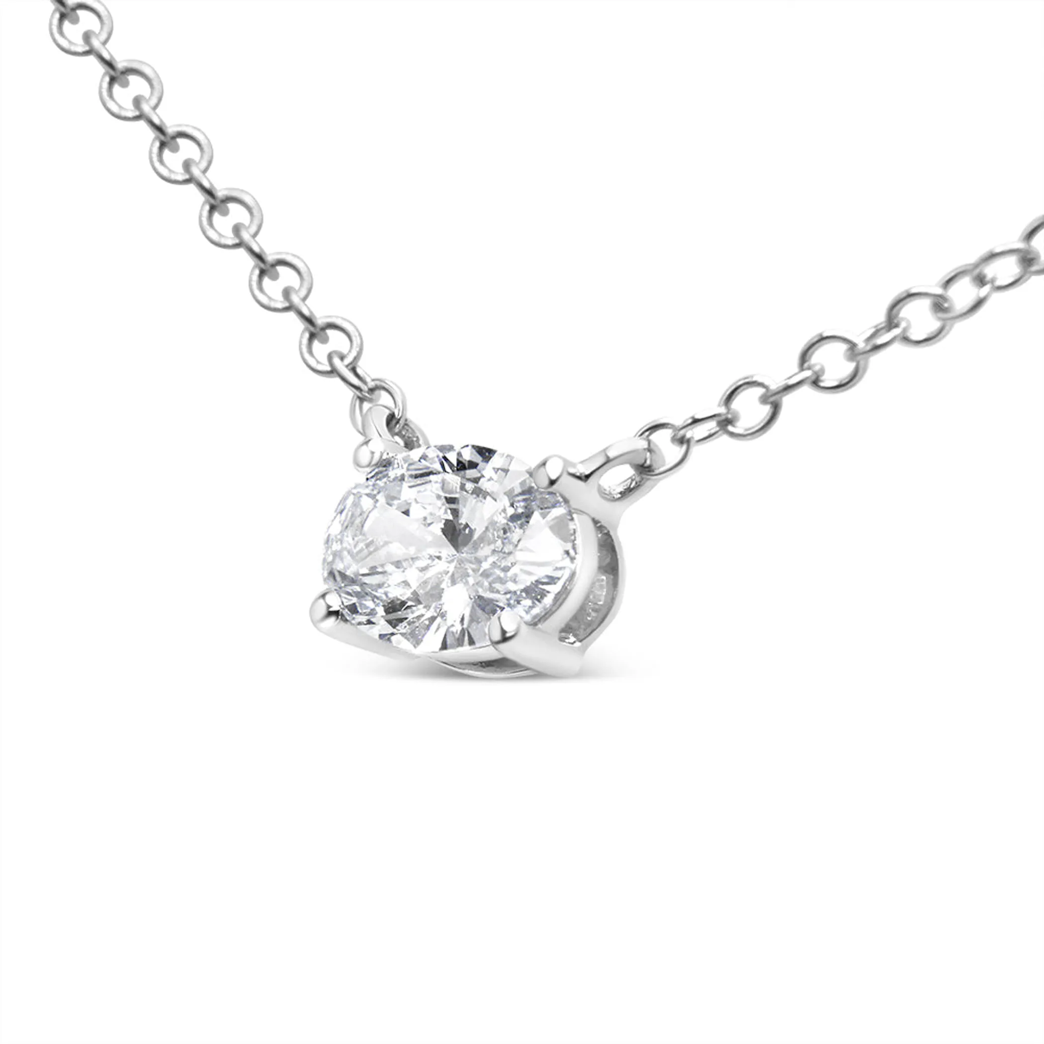 14K White Gold 1/2 Cttw Lab Grown Oval Shape Solitaire Diamond East West 18" Pendant Necklace (E-F Color, VS1-VS2 Clarity)