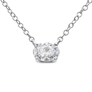 14K White Gold 1/2 Cttw Lab Grown Oval Shape Solitaire Diamond East West 18" Pendant Necklace (E-F Color, VS1-VS2 Clarity)