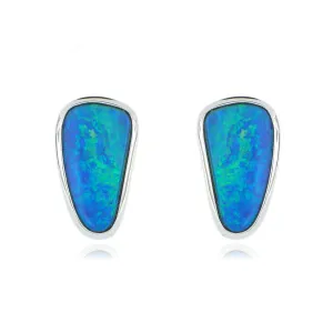 14k White Gold Bezel Set Freeform Opal Studs