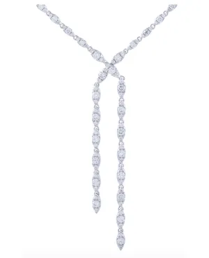 14K White Gold Double Drop Diamond Necklace