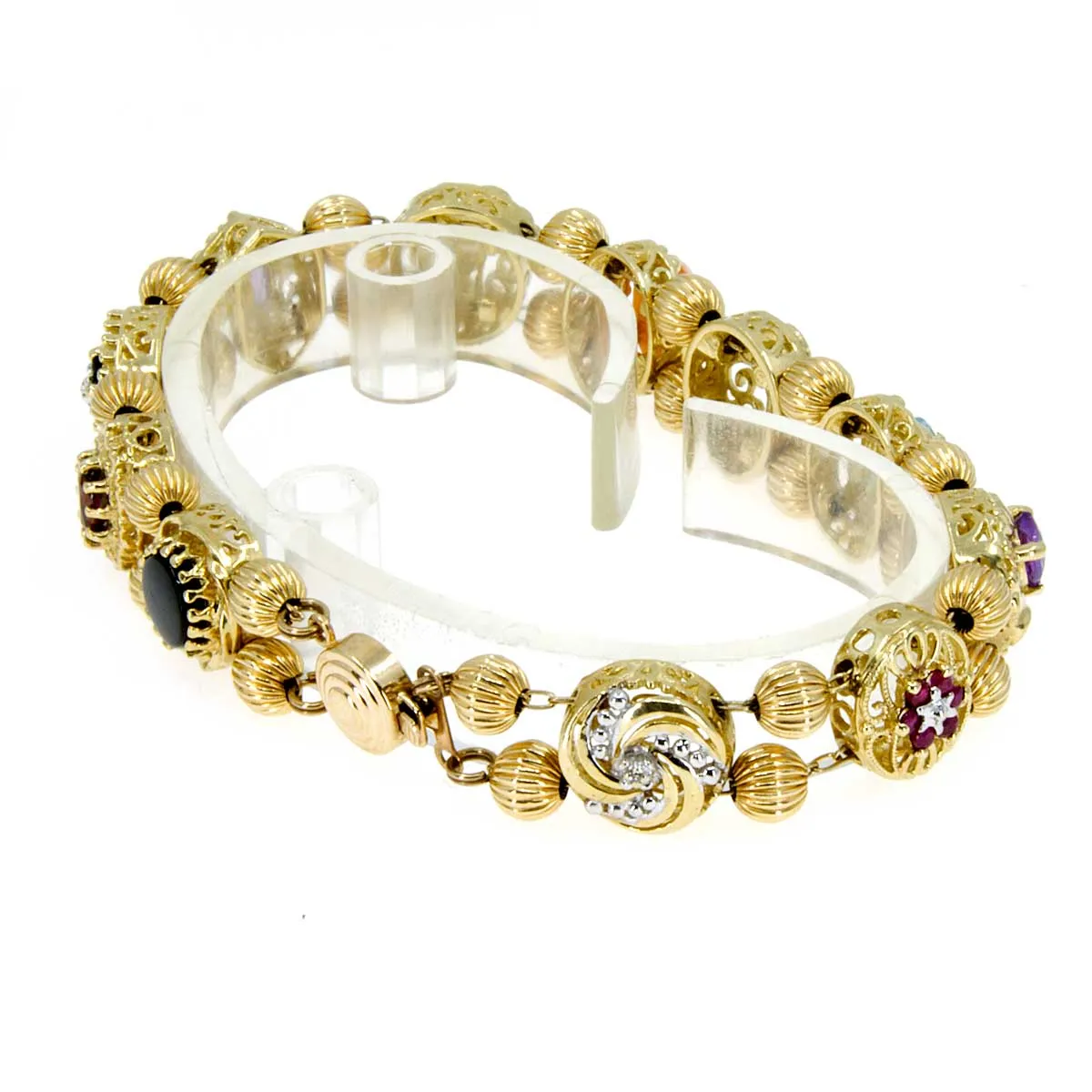 14kt Diamond & Gemstone Slide Charm Bracelet