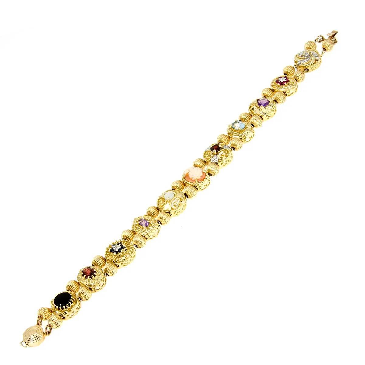 14kt Diamond & Gemstone Slide Charm Bracelet