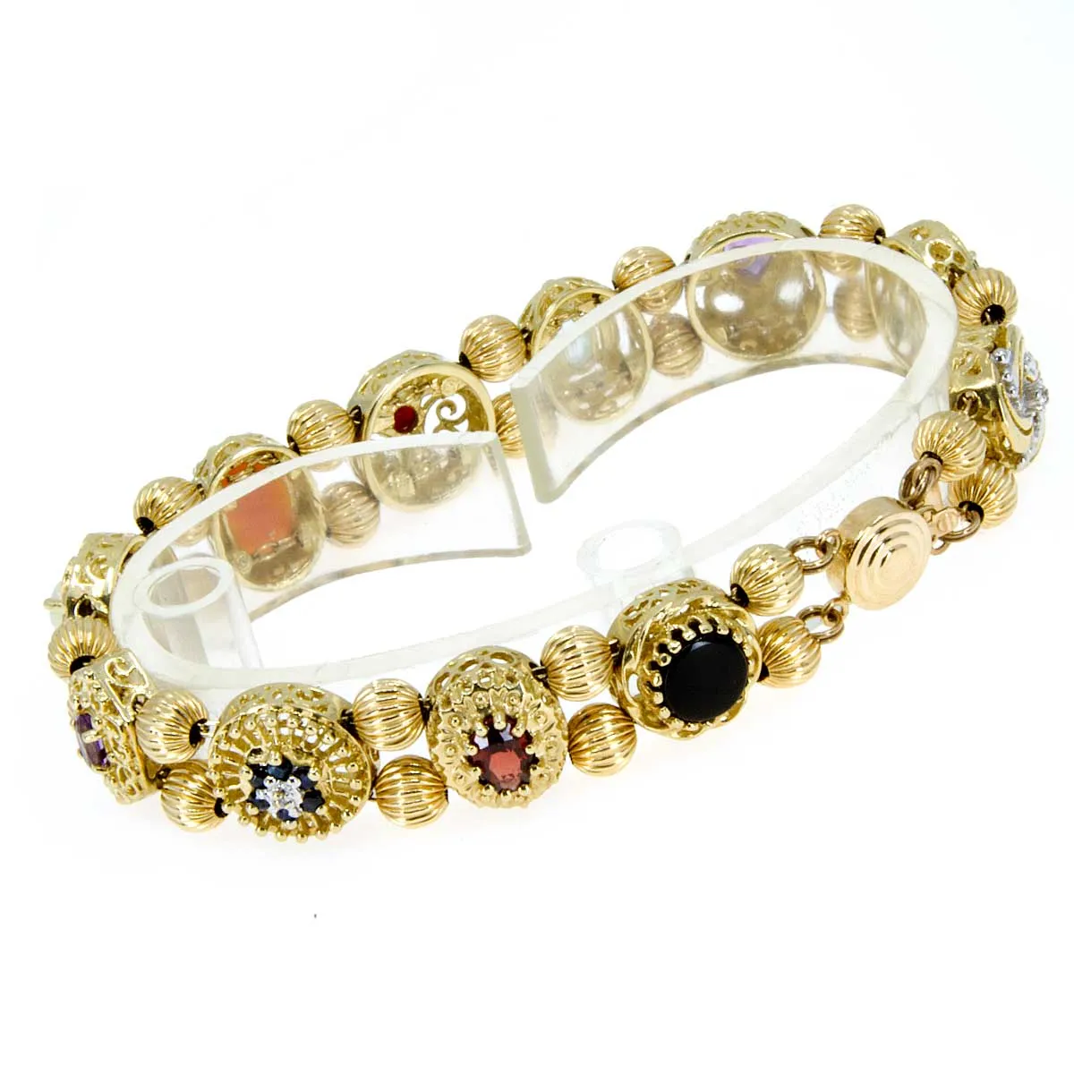 14kt Diamond & Gemstone Slide Charm Bracelet