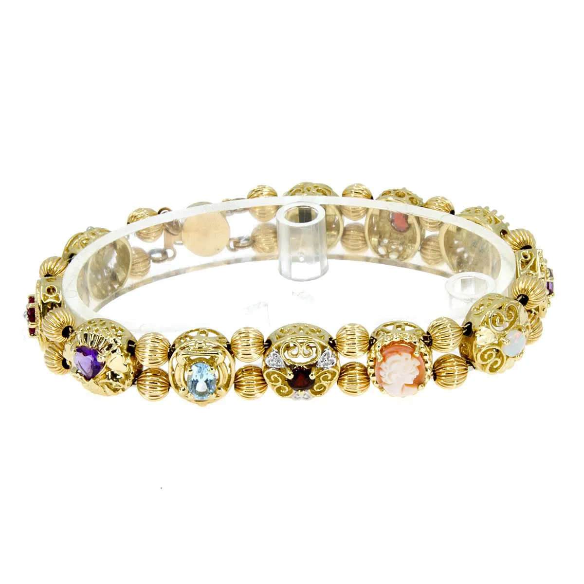 14kt Diamond & Gemstone Slide Charm Bracelet