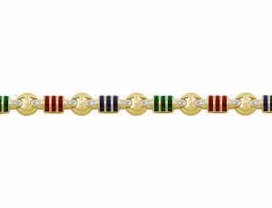 14kt Yellow Gold Diamond, Sapphire, Emerald & Ruby Bracelet