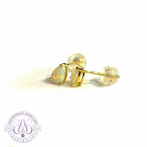 14kt Yellow Gold Pear shape 6x4mm Opal crystal studs