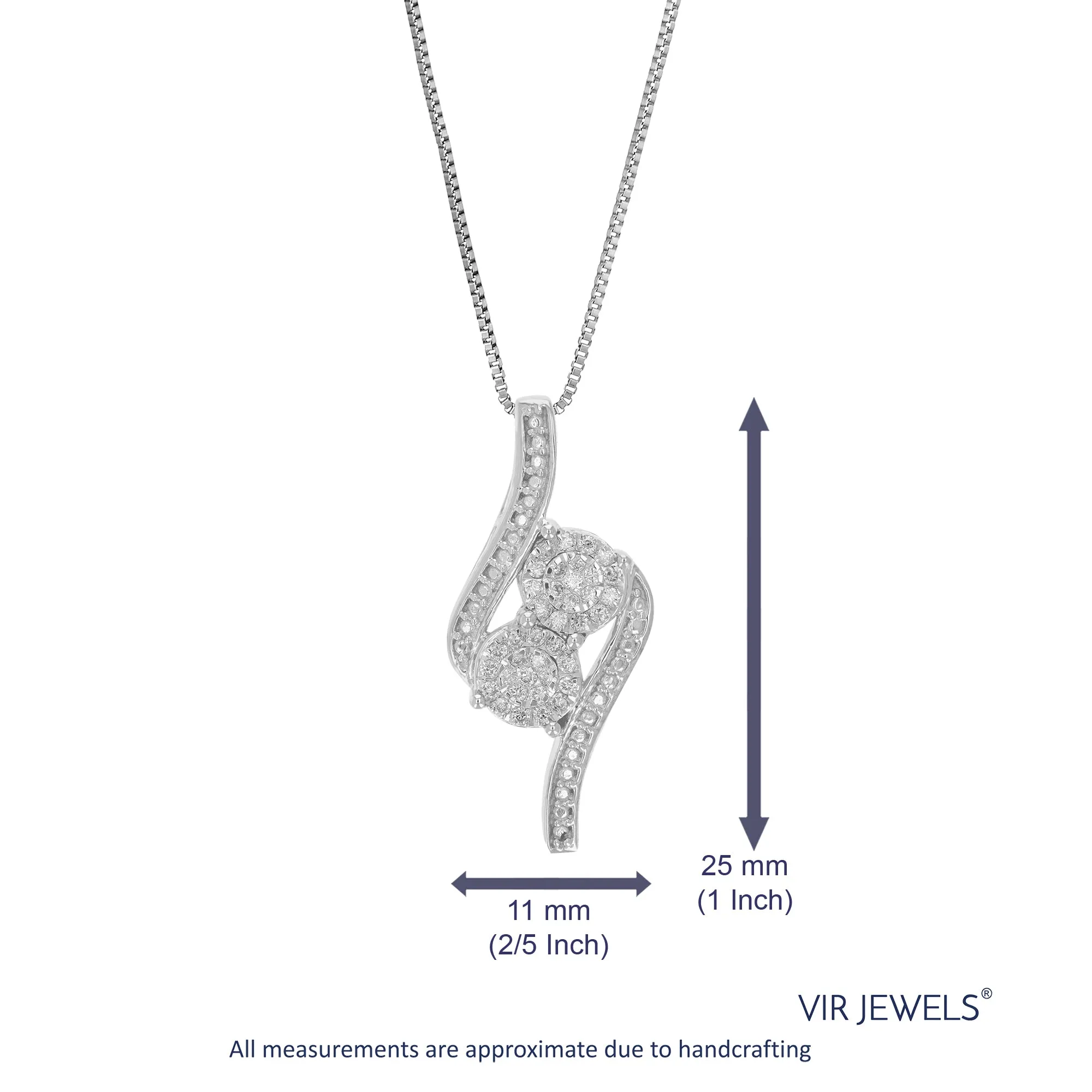 1/6 cttw Lab Grown Diamond .925 Sterling Silver Bypass Pendant Necklace 2/5 Inch With 18 Inch Chain