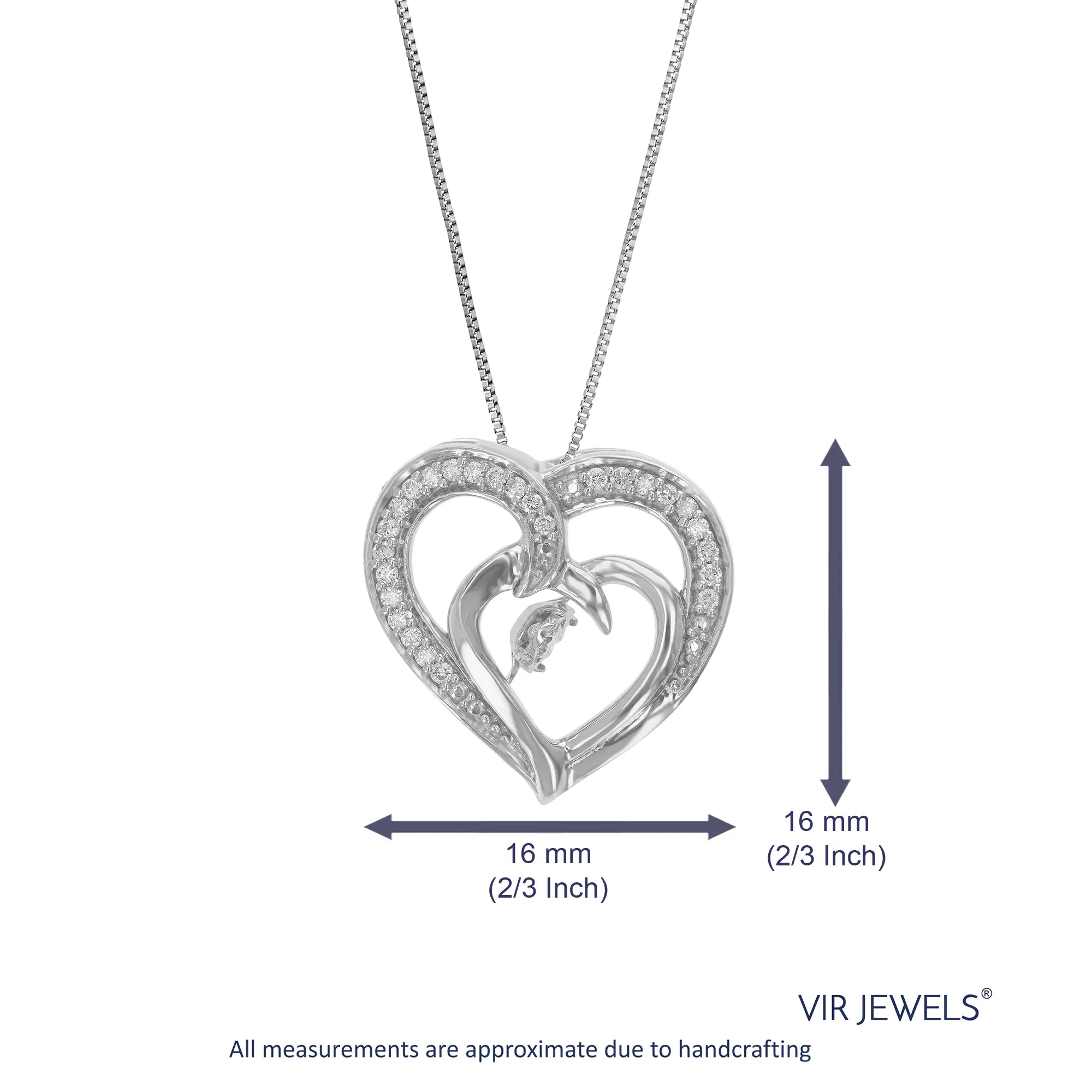 1/6 cttw Lab Grown Diamond Double Heart Pendant Necklace .925 Sterling Silver 2/3 Inch With 18 Inch Chain