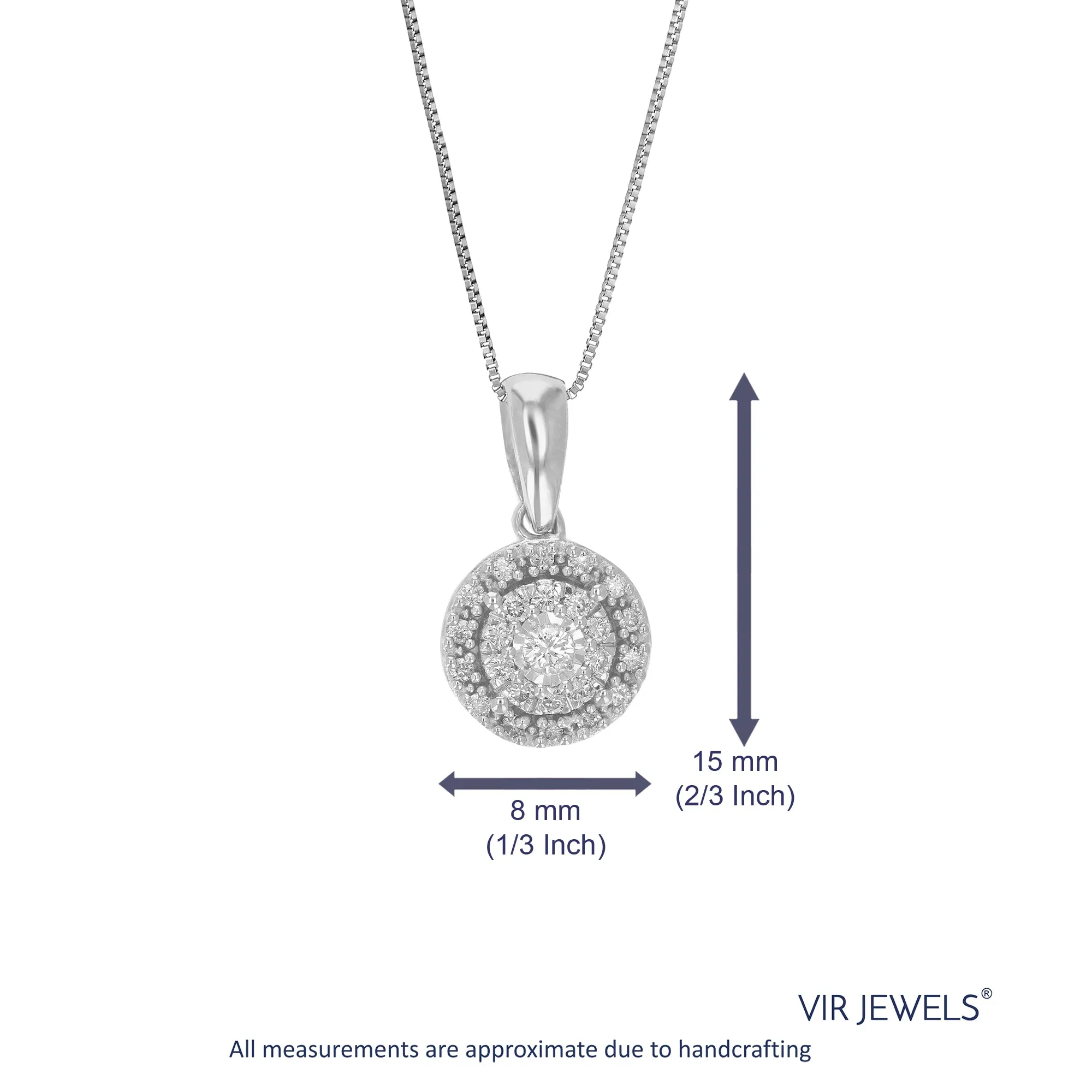 1/6 cttw Lab Grown Diamond Round Circle Pendant Necklace .925 Sterling Silver 1/3 Inch With 18 Inch Chain