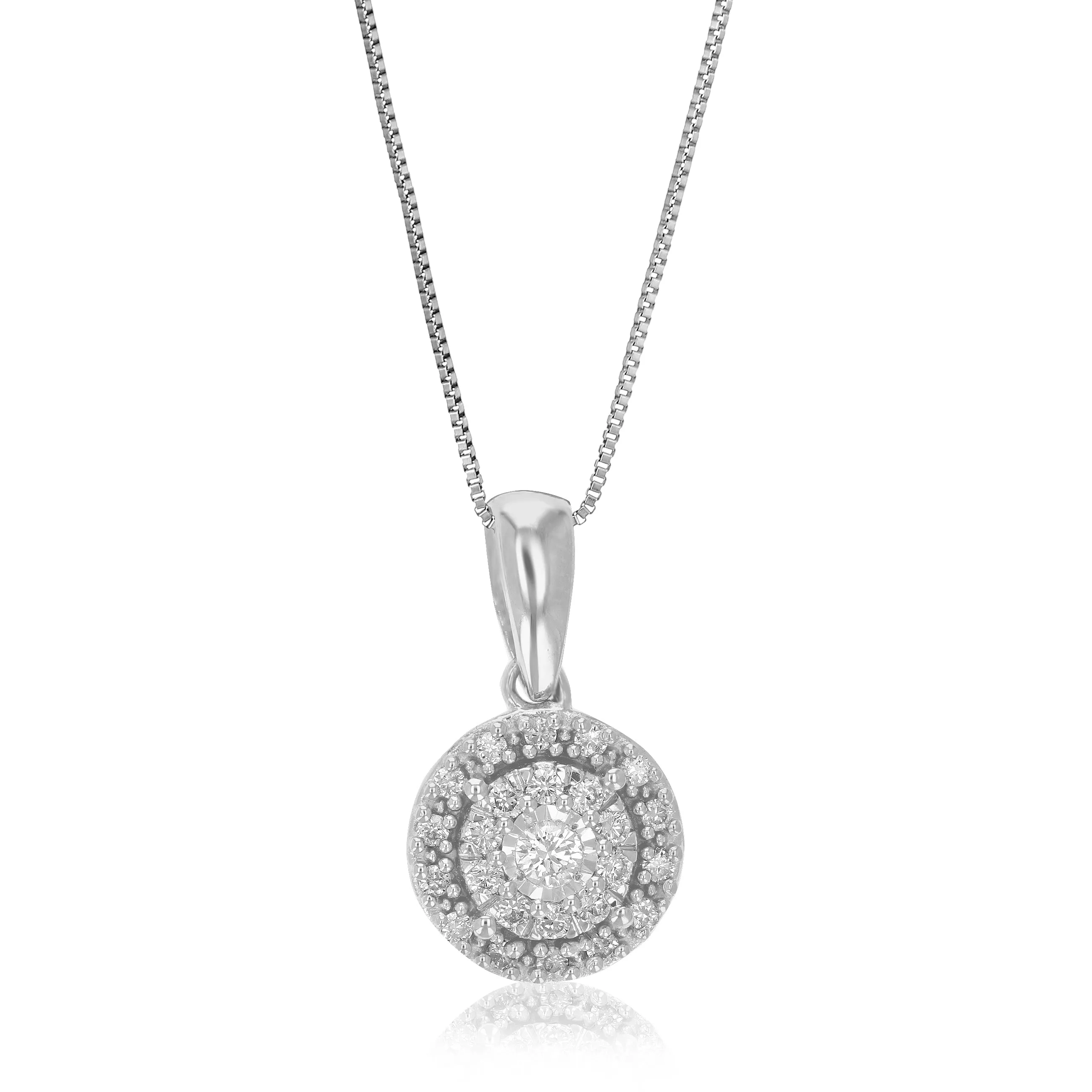 1/6 cttw Lab Grown Diamond Round Circle Pendant Necklace .925 Sterling Silver 1/3 Inch With 18 Inch Chain