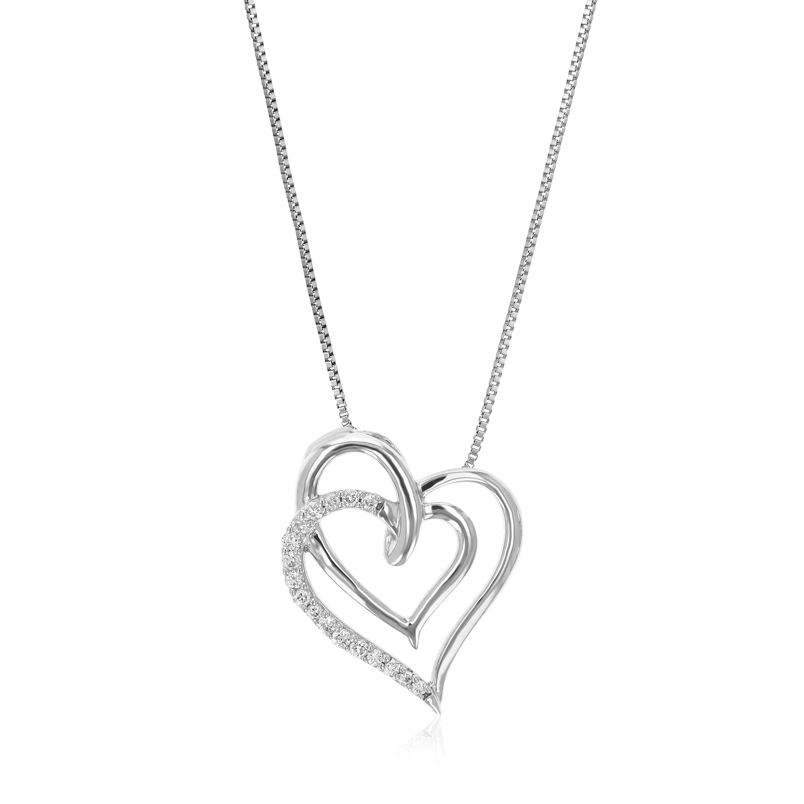 1/8 cttw Round Cut 17 Stones Lab Grown Diamond Heart Pendant Necklace .925 Sterling Silver 1/2 Inch With 18 Inch Chain