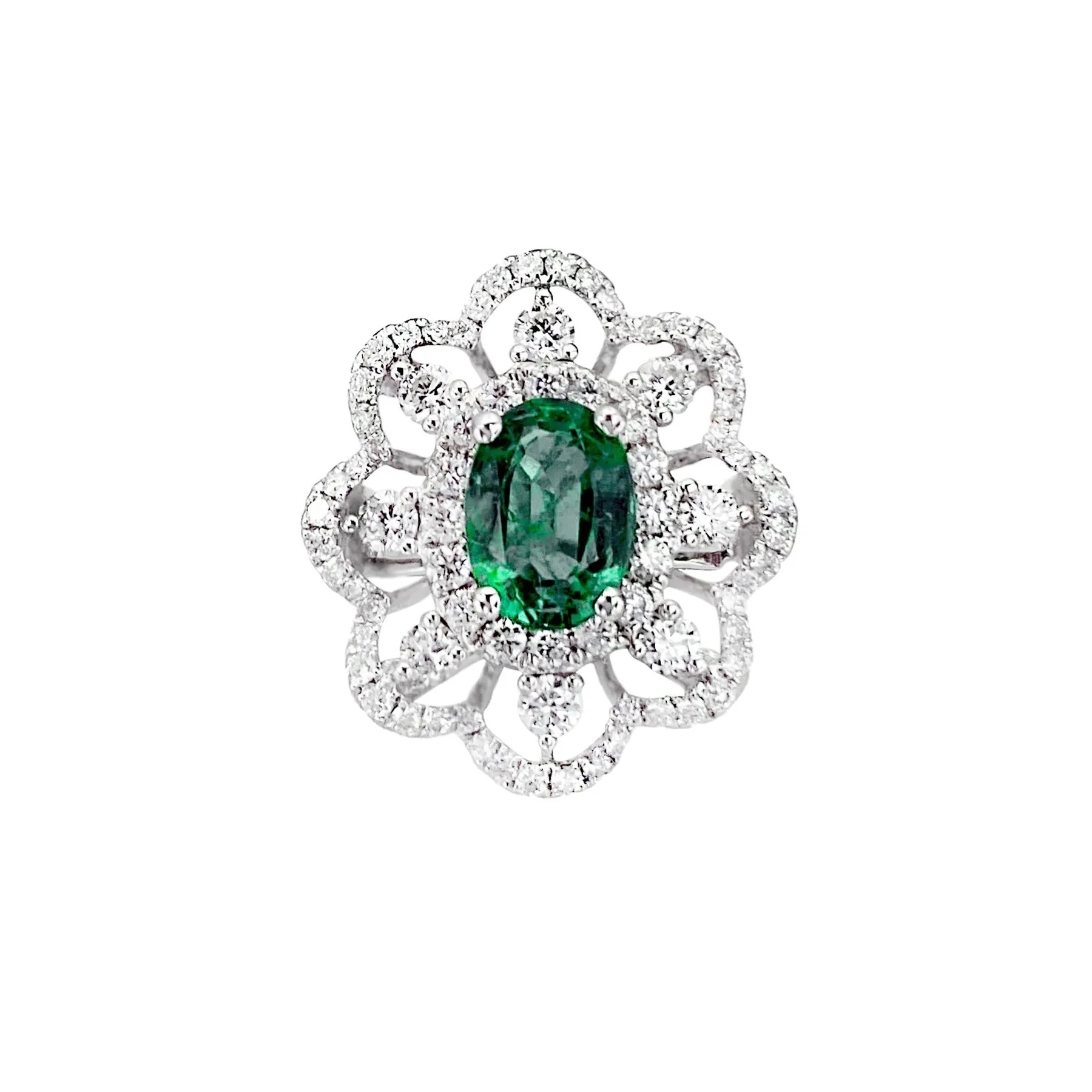 18K White Gold 1.35ct Emerald and Diamond Ring - 20674038