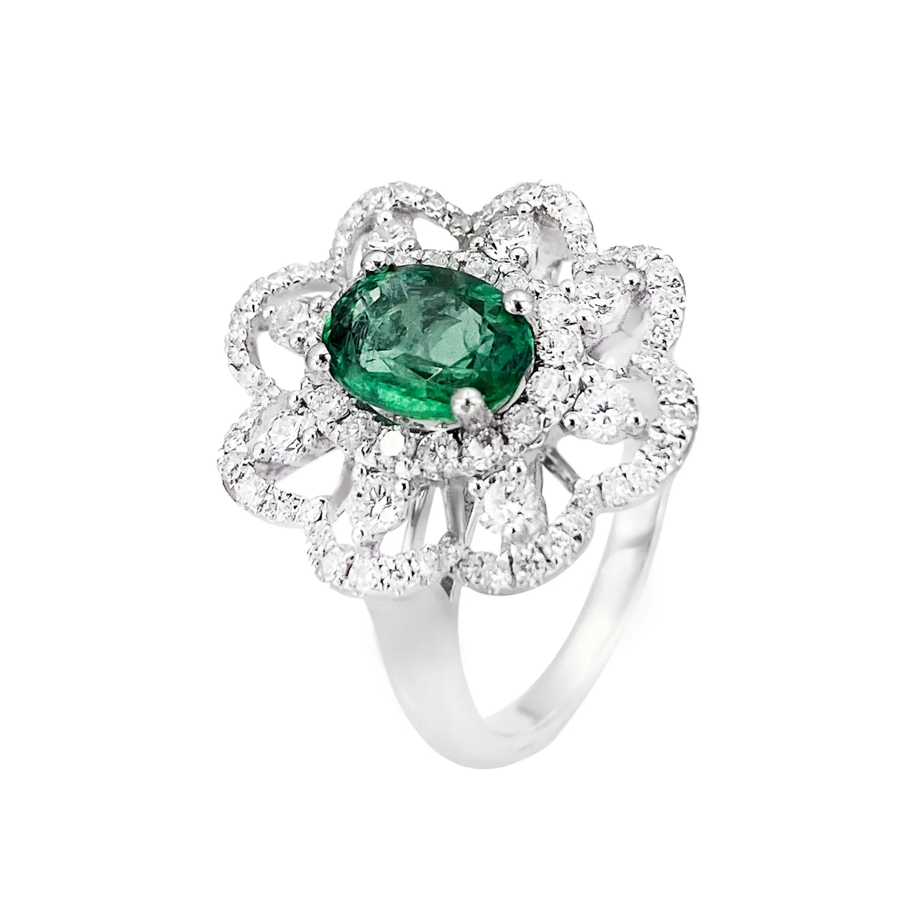 18K White Gold 1.35ct Emerald and Diamond Ring - 20674038