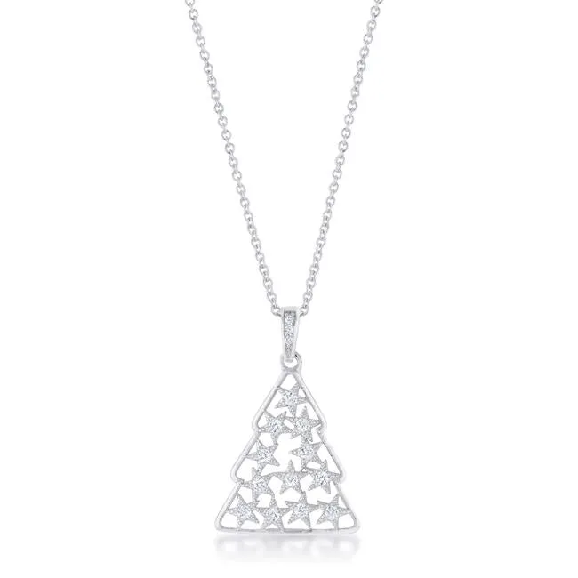 .2 ct CZ Rhodium Christmas Tree Pave Holiday Pendant