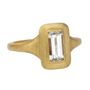 22K Gold Greek-Inspired Emerald Cut White Sapphire Baguette Ring