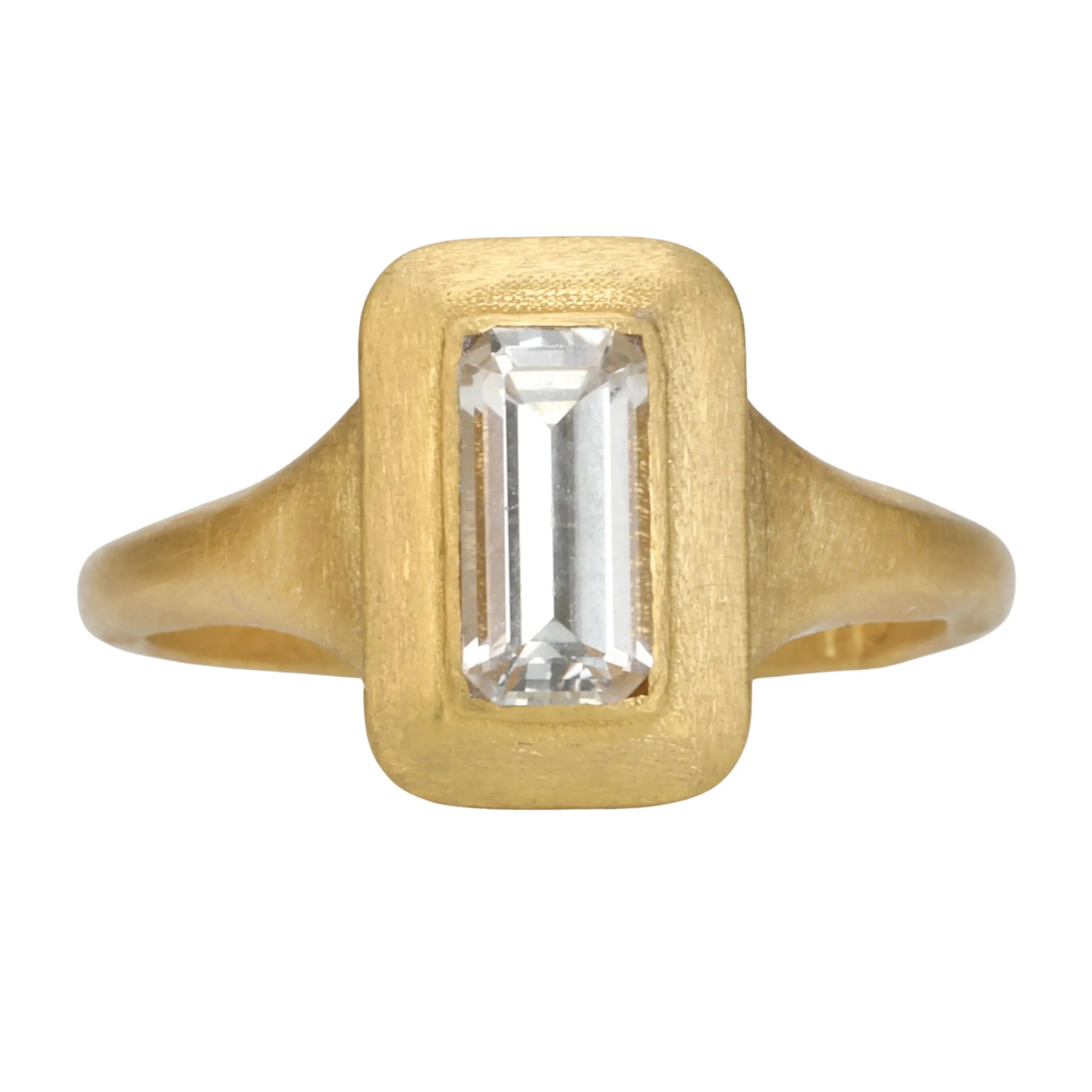 22K Gold Greek-Inspired Emerald Cut White Sapphire Baguette Ring