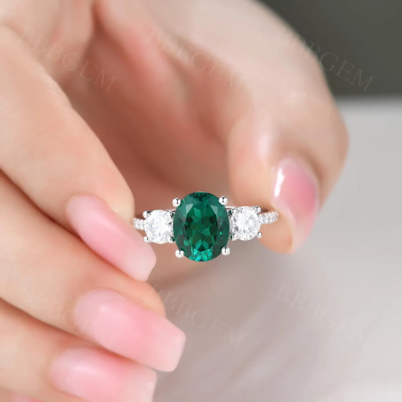 2.5 Carat Emerald Diamond Engagement Ring Moissanite Promise Ring 14K/18K White Gold Vintage Ring