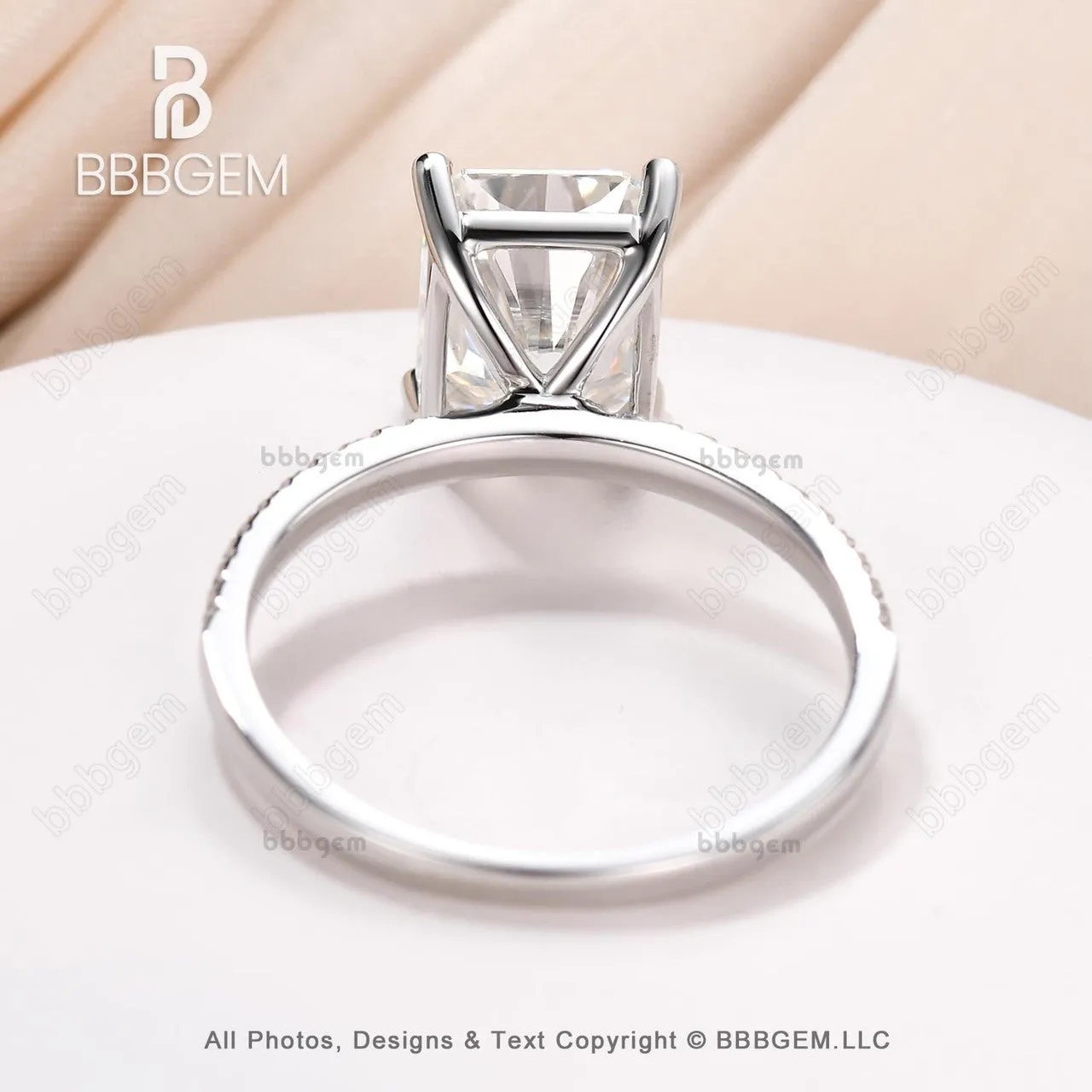 3 Carat Emerald Cut Moissanite Engagement Ring Cocktail Ring Emerald Cut Wedding Ring 14K White