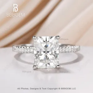 3 Carat Emerald Cut Moissanite Engagement Ring Cocktail Ring Emerald Cut Wedding Ring 14K White