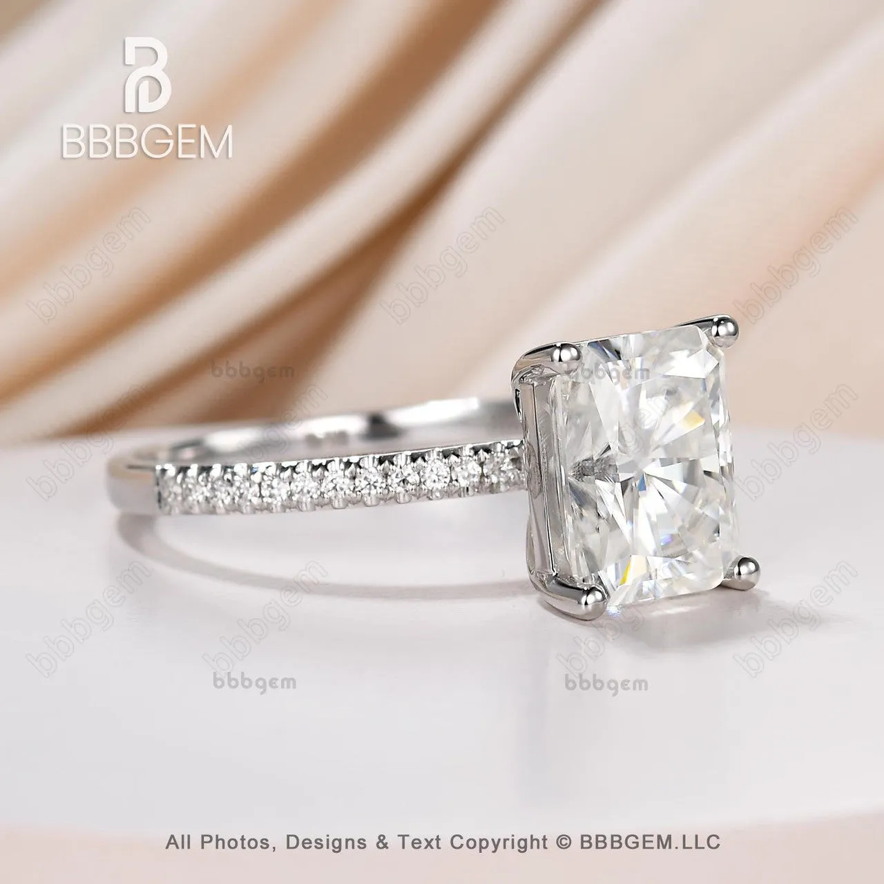 3 Carat Emerald Cut Moissanite Engagement Ring Cocktail Ring Emerald Cut Wedding Ring 14K White