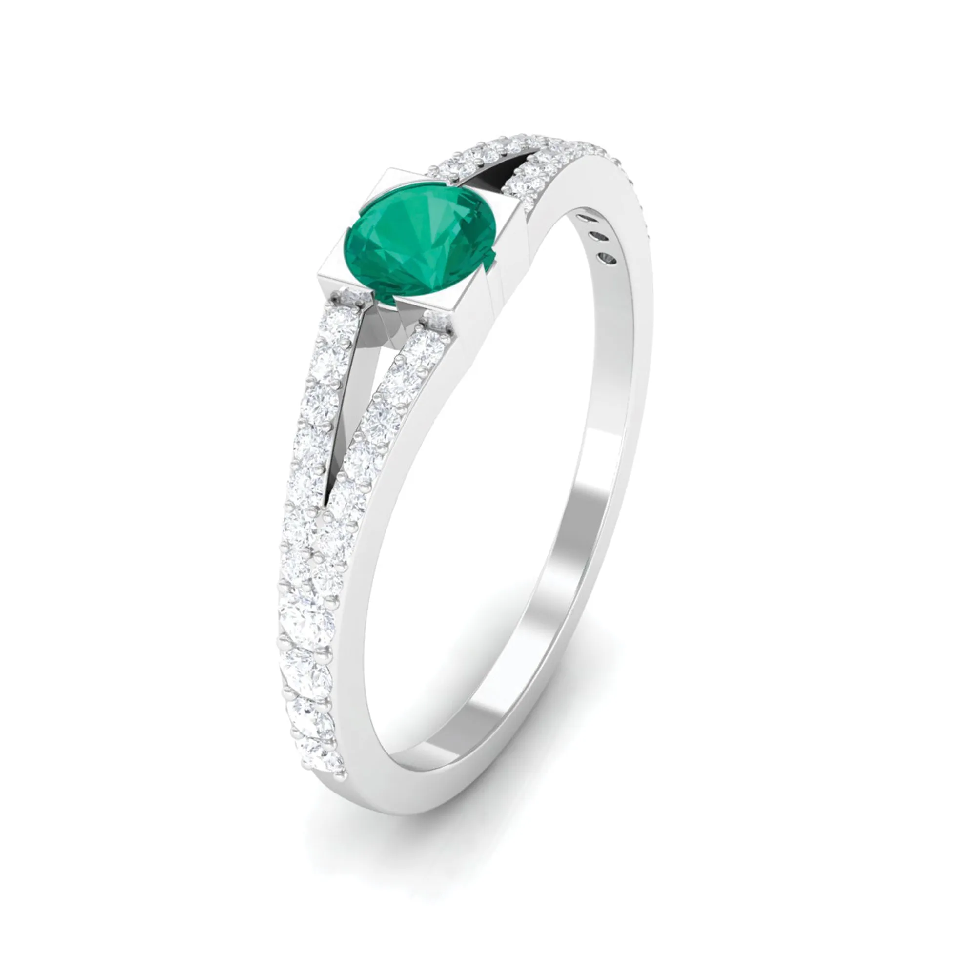 3/4 CT Minimal Emerald and Diamond Promise Ring with Split Shank